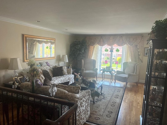 84-08 164th Ave, Howard Beach, NY 11414 - living area with ornamental molding, a wealth of natural light, and wood finished floors