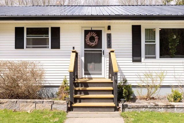 entrance to property with metal roof