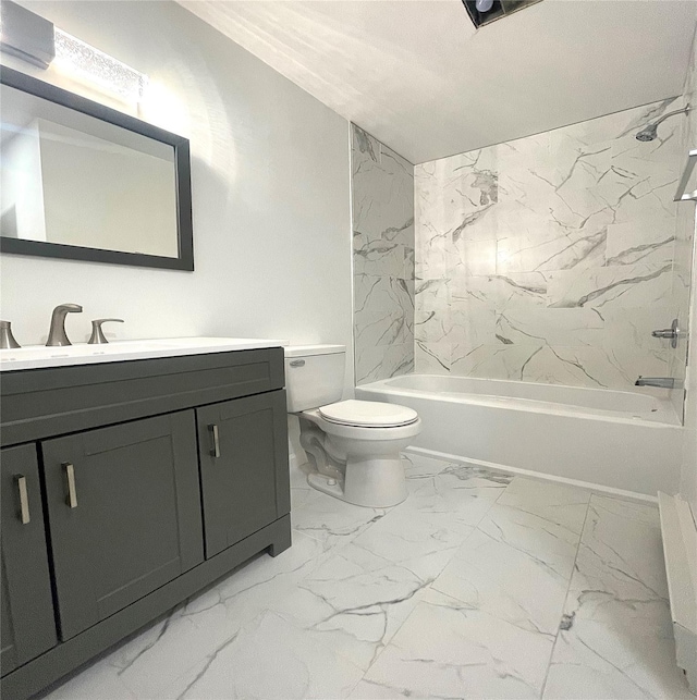 11 Lakeview Ct, Rock Hill, NY 12775 - full bath featuring vanity, toilet, marble finish floor, and shower / bath combination