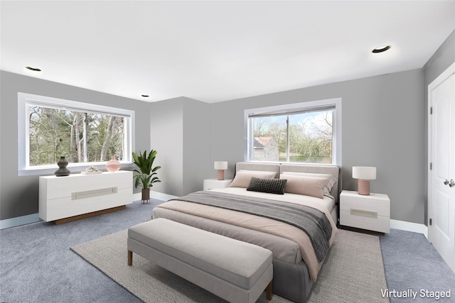 bedroom with baseboards and carpet floors
