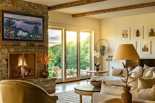 3585 Rte 82, Millbrook, NY 12545 - living area featuring wood finished floors and beam ceiling