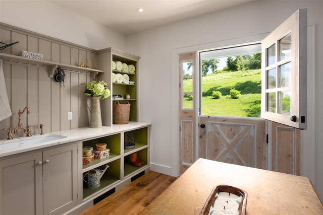 3585 Rte 82, Millbrook, NY 12545 - mudroom with wood finished floors, a sink, and recessed lighting
