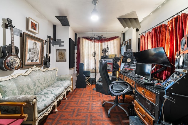view of carpeted home office