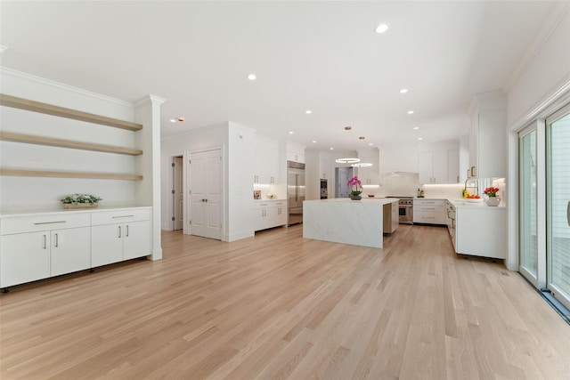 20 Carthage Ln, Scarsdale, NY 10583 - living area with crown molding, light wood-type flooring, and recessed lighting
