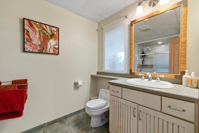 58 Big Island Rd, Warwick, NY 10990 - full bathroom with a stall shower, toilet, vanity, and tile patterned flooring