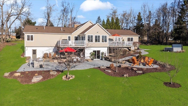 58 Big Island Rd, Warwick, NY 10990 - back of house featuring an outdoor fire pit, a patio, a wooden deck, and a lawn
