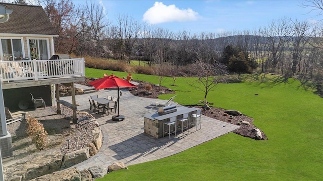 58 Big Island Rd, Warwick, NY 10990 - view of grassy yard with a wooden deck, a patio area, and outdoor dining area