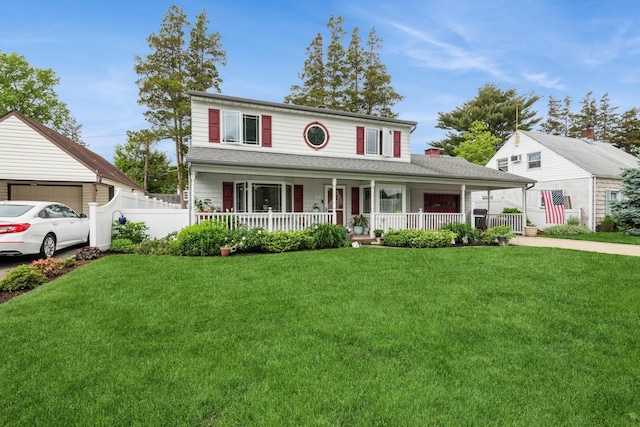 32 Peony Rd, Levittown, NY 11756 - view of front of property featuring a porch and a detached garage