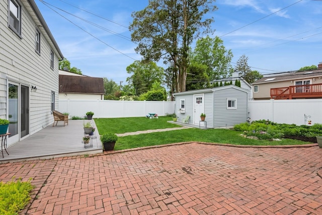 32 Peony Rd, Levittown, NY 11756 - view of patio with an outdoor structure and a deck