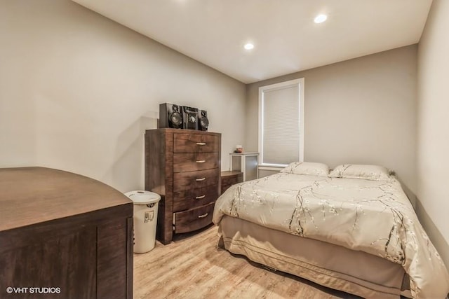 bedroom featuring recessed lighting and light wood-type flooring