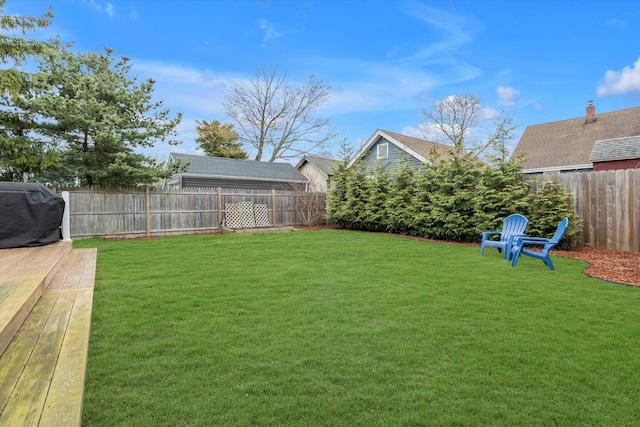 view of yard with a fenced backyard