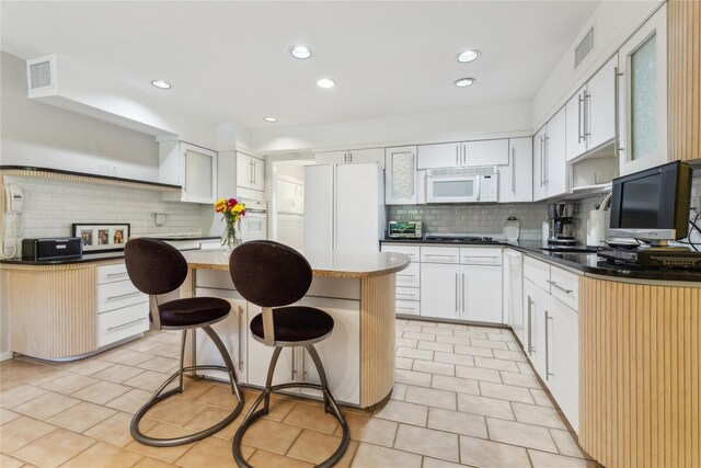 20 Rolling Ridge Rd, New City, NY 10956 - kitchen featuring white appliances, a kitchen island, backsplash, open shelves, and recessed lighting