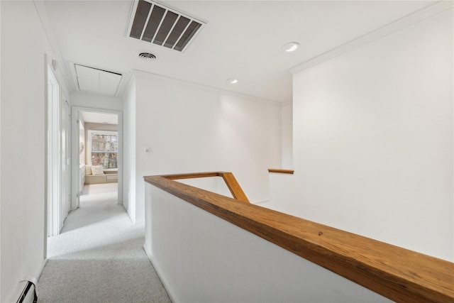 20 Rolling Ridge Rd, New City, NY 10956 - corridor with attic access, an upstairs landing, a baseboard radiator, light colored carpet, and recessed lighting
