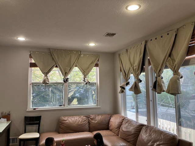 living area featuring recessed lighting and visible vents