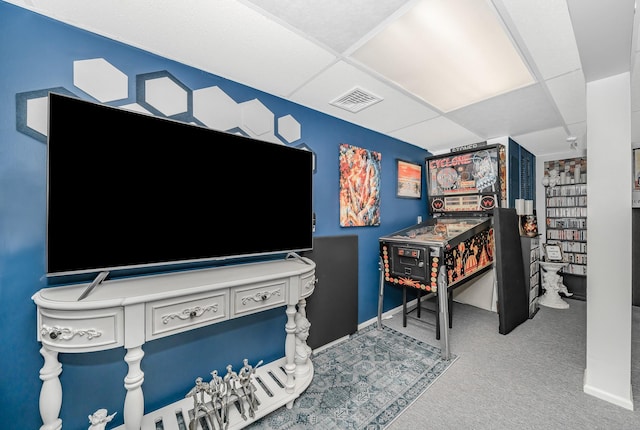 game room featuring carpet and visible vents