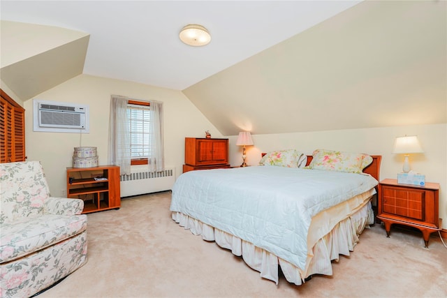 249Slosson Ave, Staten Island, NY 10314 - bedroom featuring radiator, light carpet, a wall mounted air conditioner, and vaulted ceiling