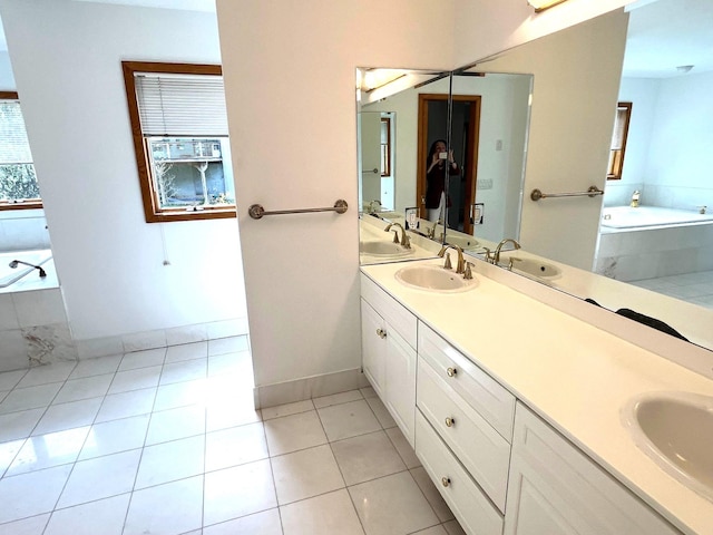 36 Ridgetop Dr, Tomkins Cove, NY 10986 - full bath featuring double vanity, a bath, baseboards, and tile patterned floors