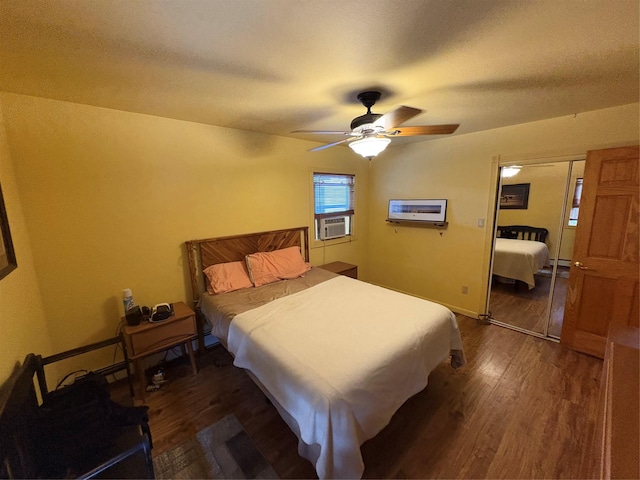 56 Martin Dr, Wappingers Falls, NY 12590 - bedroom with dark wood-style flooring, cooling unit, baseboards, and ceiling fan