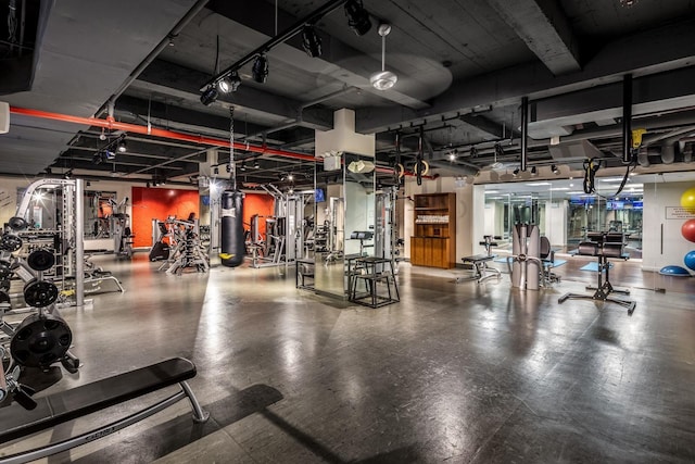 exercise room with gas water heater