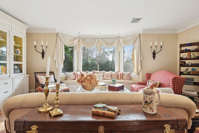 1325 Huckleberry Ln, Hewlett Harbor, NY 11557 - living area featuring healthy amount of natural light and ornamental molding