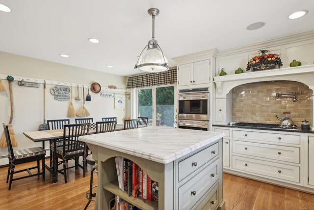 1325 Huckleberry Ln, Hewlett Harbor, NY 11557 - kitchen with open shelves, double oven, cooktop, backsplash, and recessed lighting