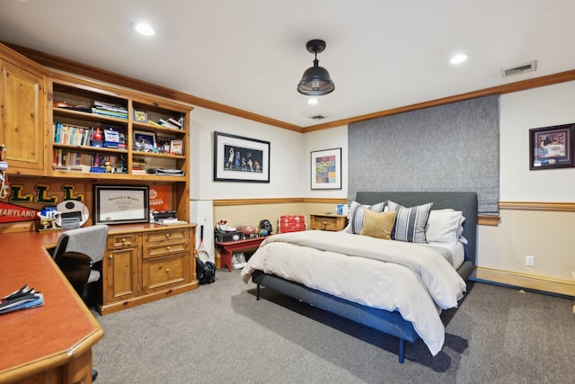 1325 Huckleberry Ln, Hewlett Harbor, NY 11557 - bedroom featuring carpet, ornamental molding, and recessed lighting