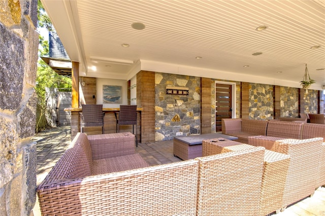 879 Oceanfront, Long Beach, NY 11561 - view of patio featuring an outdoor living space with a fireplace
