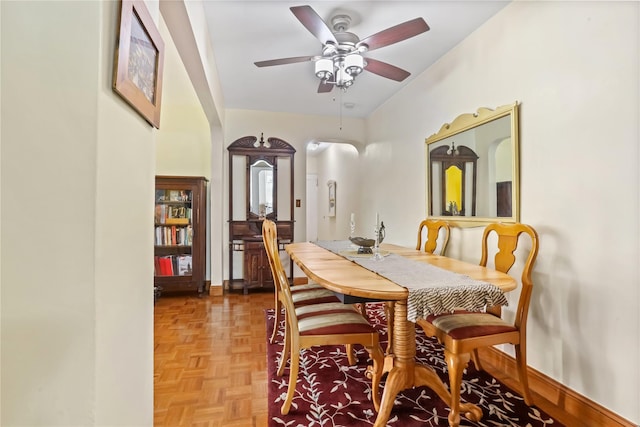 dining area featuring ceiling fan