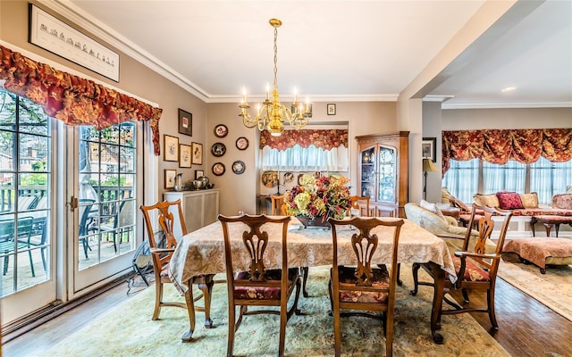 14-35 161st St, Beechhurst, NY 11357 - dining room with ornamental molding, a notable chandelier, and wood finished floors