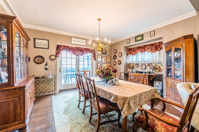 14-35 161st St, Beechhurst, NY 11357 - dining area with an inviting chandelier, wood finished floors, plenty of natural light, and crown molding