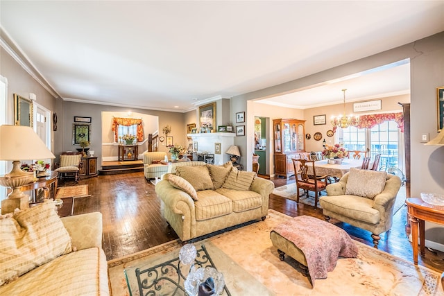 14-35 161st St, Beechhurst, NY 11357 - living area featuring a chandelier, hardwood / wood-style flooring, and crown molding