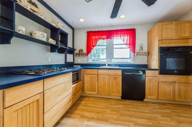 159 S Harrison Ave, Congers, NY 10920 - kitchen featuring black appliances, open shelves, light wood finished floors, a sink, and recessed lighting