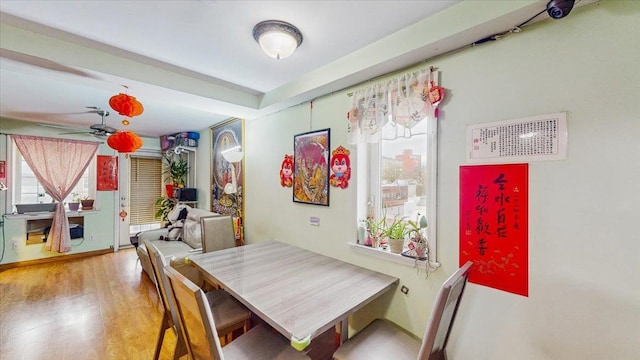 143-36 37th Ave Unit 5C, Flushing, NY 11354 - dining area with a ceiling fan, wood finished floors, and a wealth of natural light
