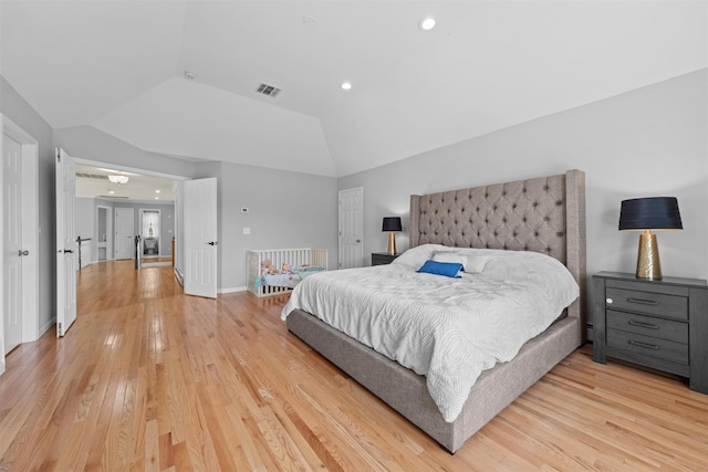 3 Kings Dr, Middletown, NY 10941 - bedroom featuring vaulted ceiling, light wood finished floors, recessed lighting, and baseboards