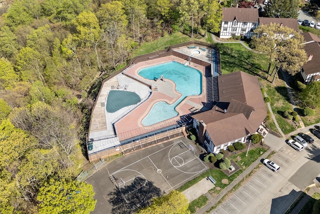 aerial view with a wooded view