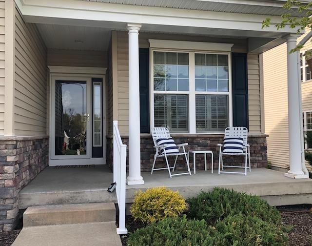 13 Sage Ct, Middletown, NY 10940 - entrance to property featuring covered porch and stone siding