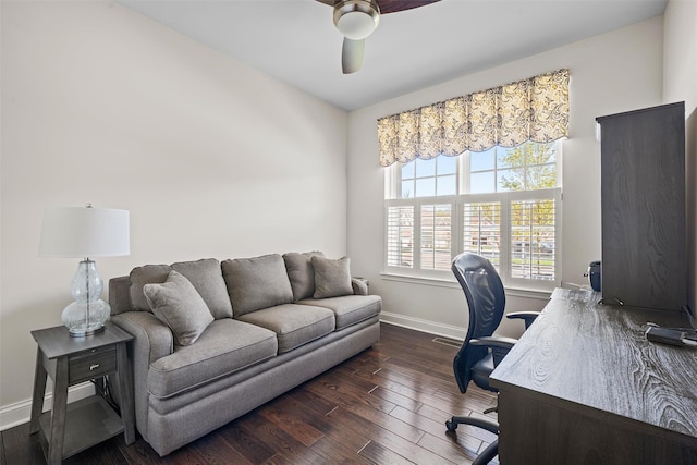 13 Sage Ct, Middletown, NY 10940 - office featuring baseboards, dark wood-type flooring, and ceiling fan