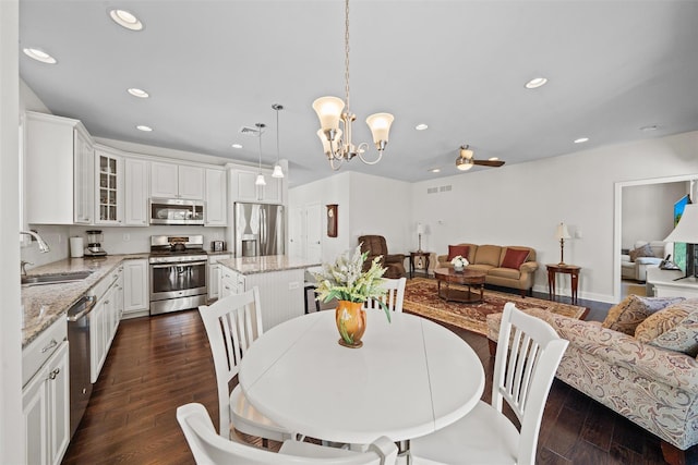13 Sage Ct, Middletown, NY 10940 - dining room with visible vents, recessed lighting, dark wood finished floors, and a chandelier