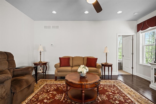 13 Sage Ct, Middletown, NY 10940 - living area featuring baseboards, ceiling fan, hardwood / wood-style floors, and visible vents
