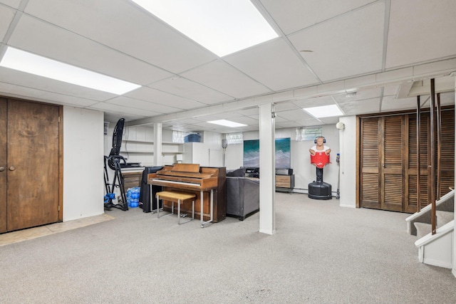 finished below grade area featuring carpet floors