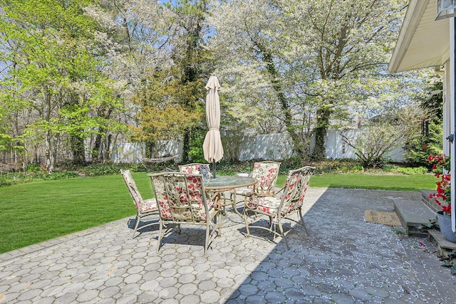 view of patio with outdoor dining space and a fenced backyard
