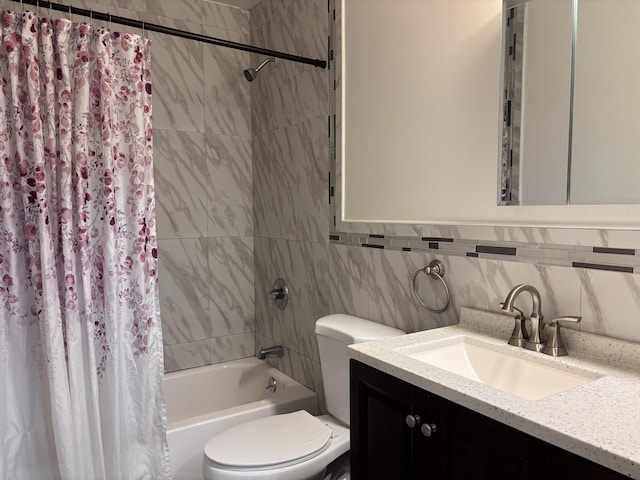 full bath with vanity, toilet, and shower / tub combo