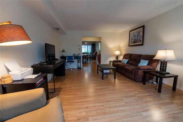 living room featuring light wood-style flooring