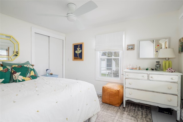 bedroom with a closet and ceiling fan
