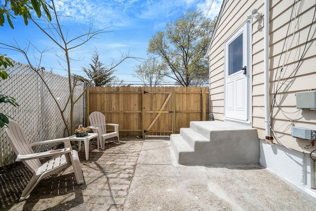 view of patio / terrace featuring a gate and a fenced backyard