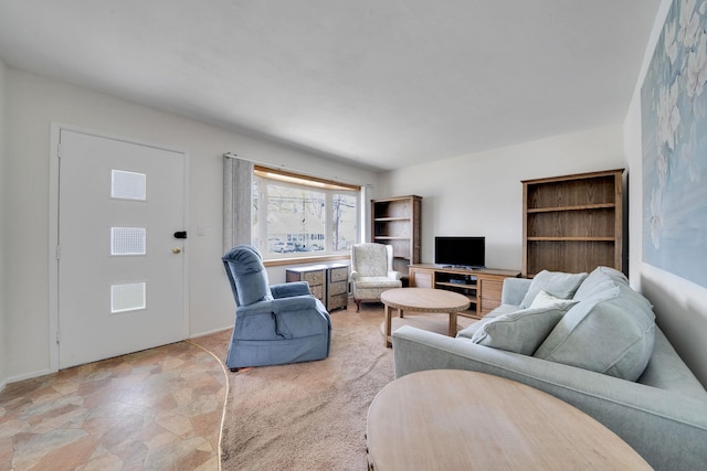 living room with stone finish floor