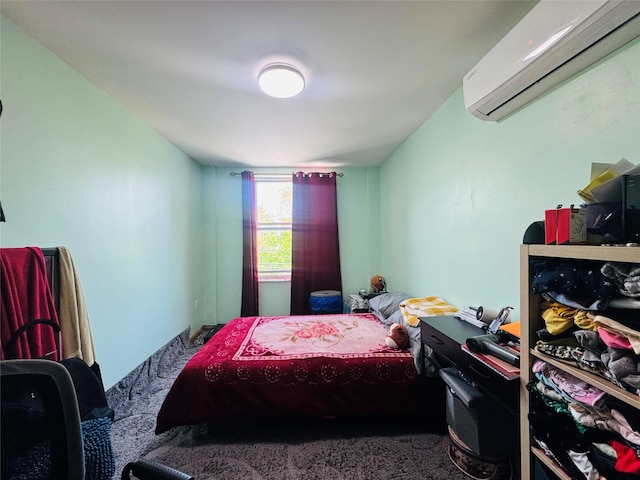 carpeted bedroom featuring a wall unit AC