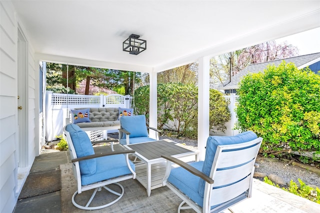 view of patio with outdoor lounge area and a fenced backyard