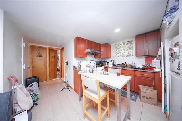 2250 E 23rd St, Brooklyn, NY 11229 - kitchen featuring recessed lighting, white range oven, under cabinet range hood, and a sink