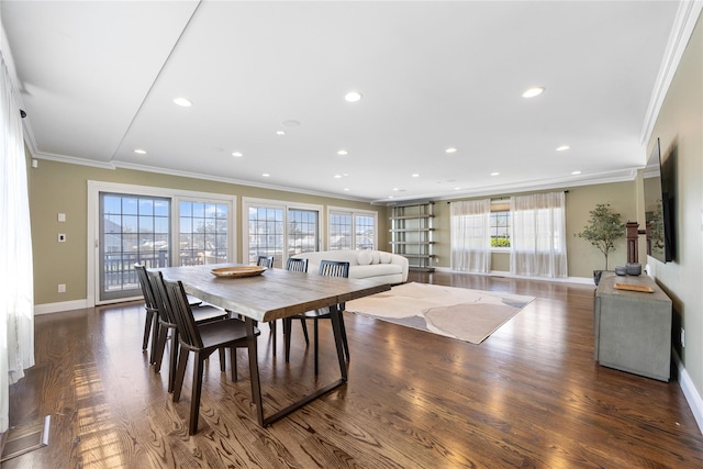 83 Central Ave, Amityville, NY 11701 - dining room with baseboards, recessed lighting, wood finished floors, and crown molding
